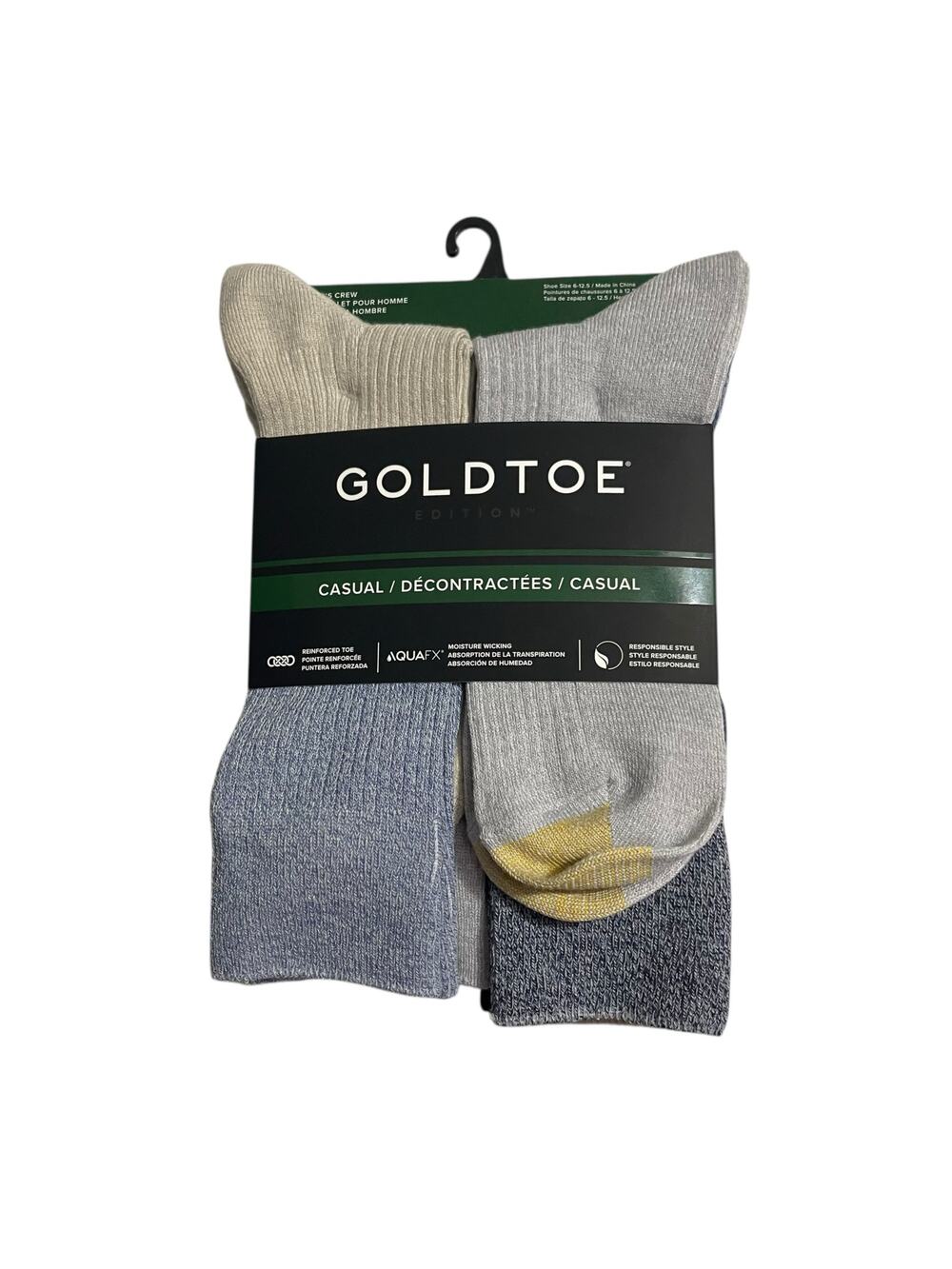 Gold Toe Goldtoe Mens Shoe Size 6-12.5 Casual Ribbed Crew Socks 6 Pack AquaFX